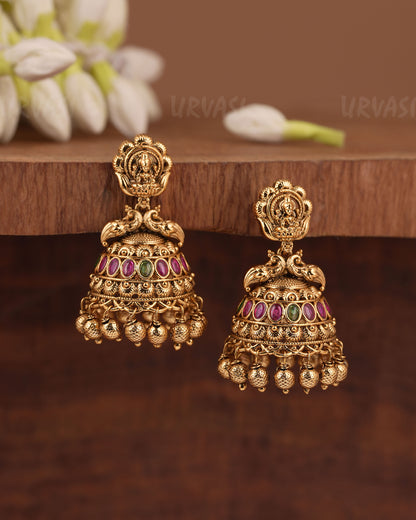 Gold-Toned Traditional  Lakshmi Peacock Earring ER 1212