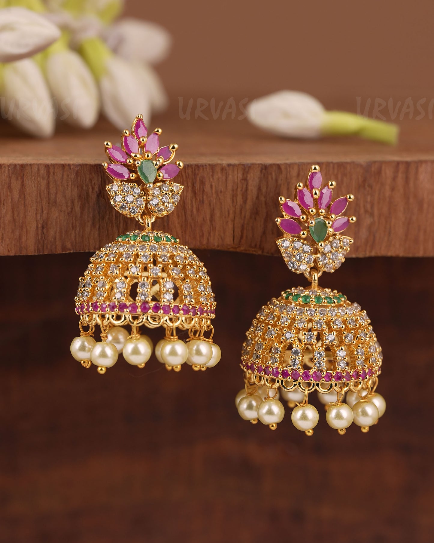 Gold-Toned Stone Jhumka Earring ER 1213