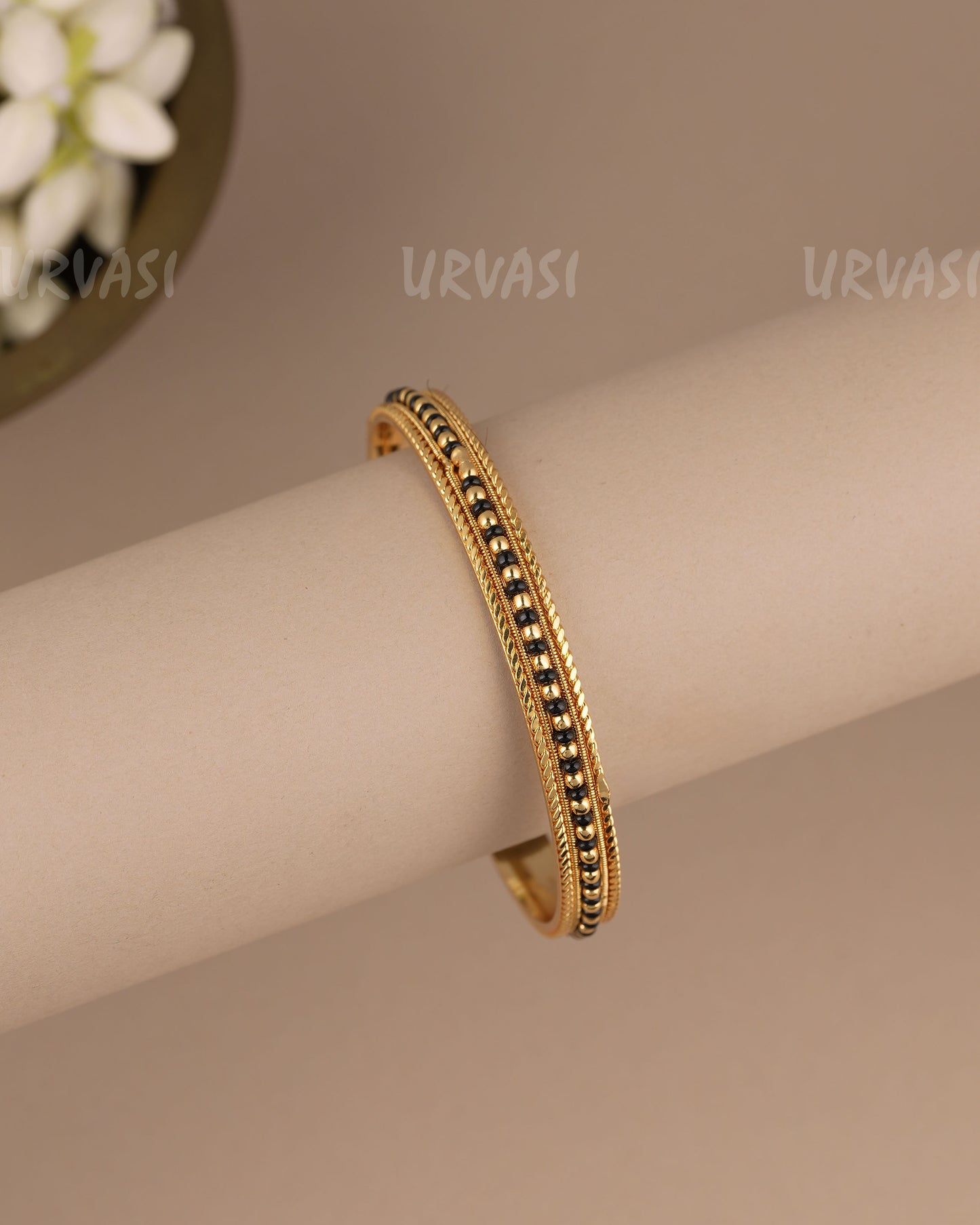 Gold-Toned Traditional Black Pearl Bangles BA 519