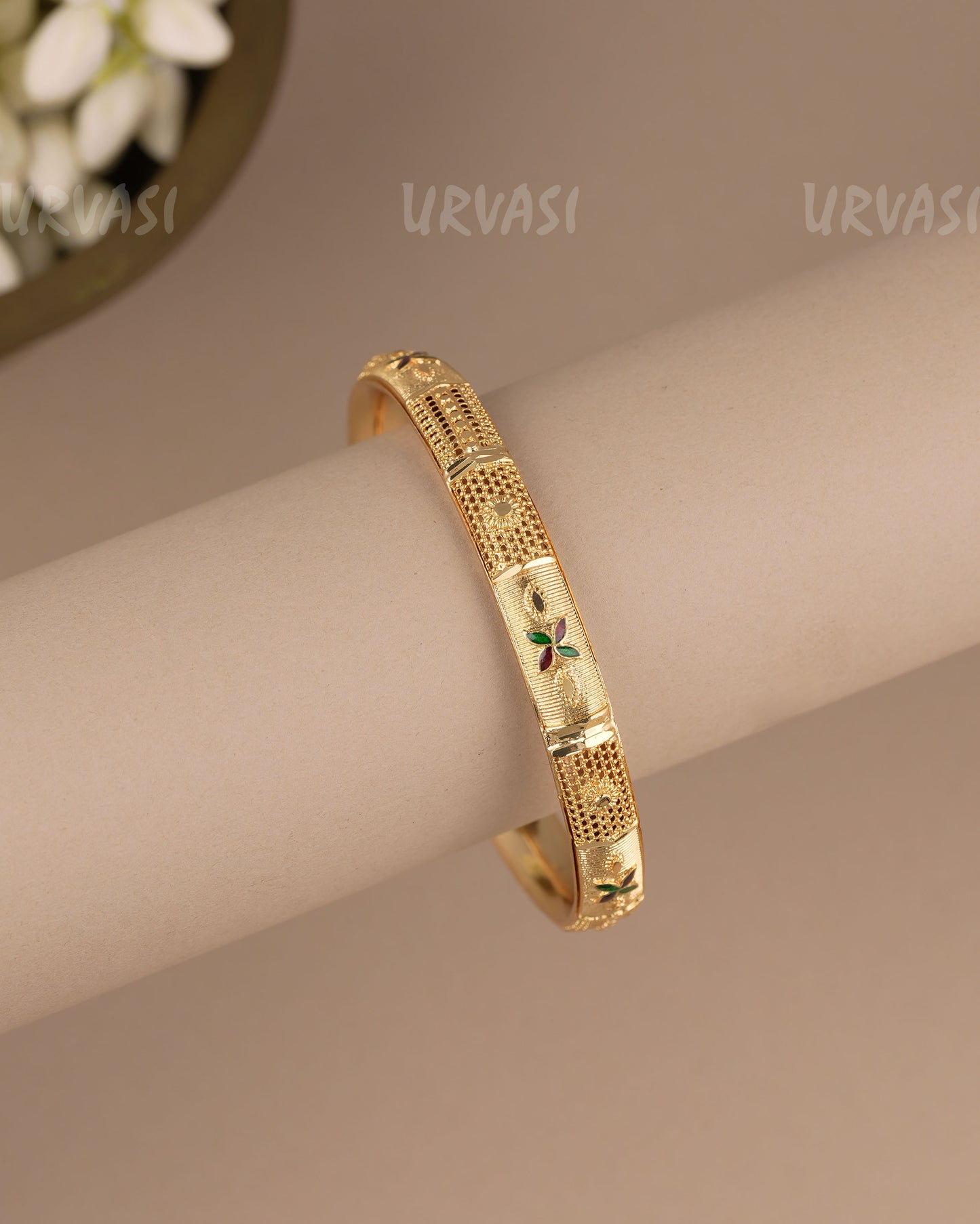 Gold-Polish  Floral Traditional  Bangles BA 510