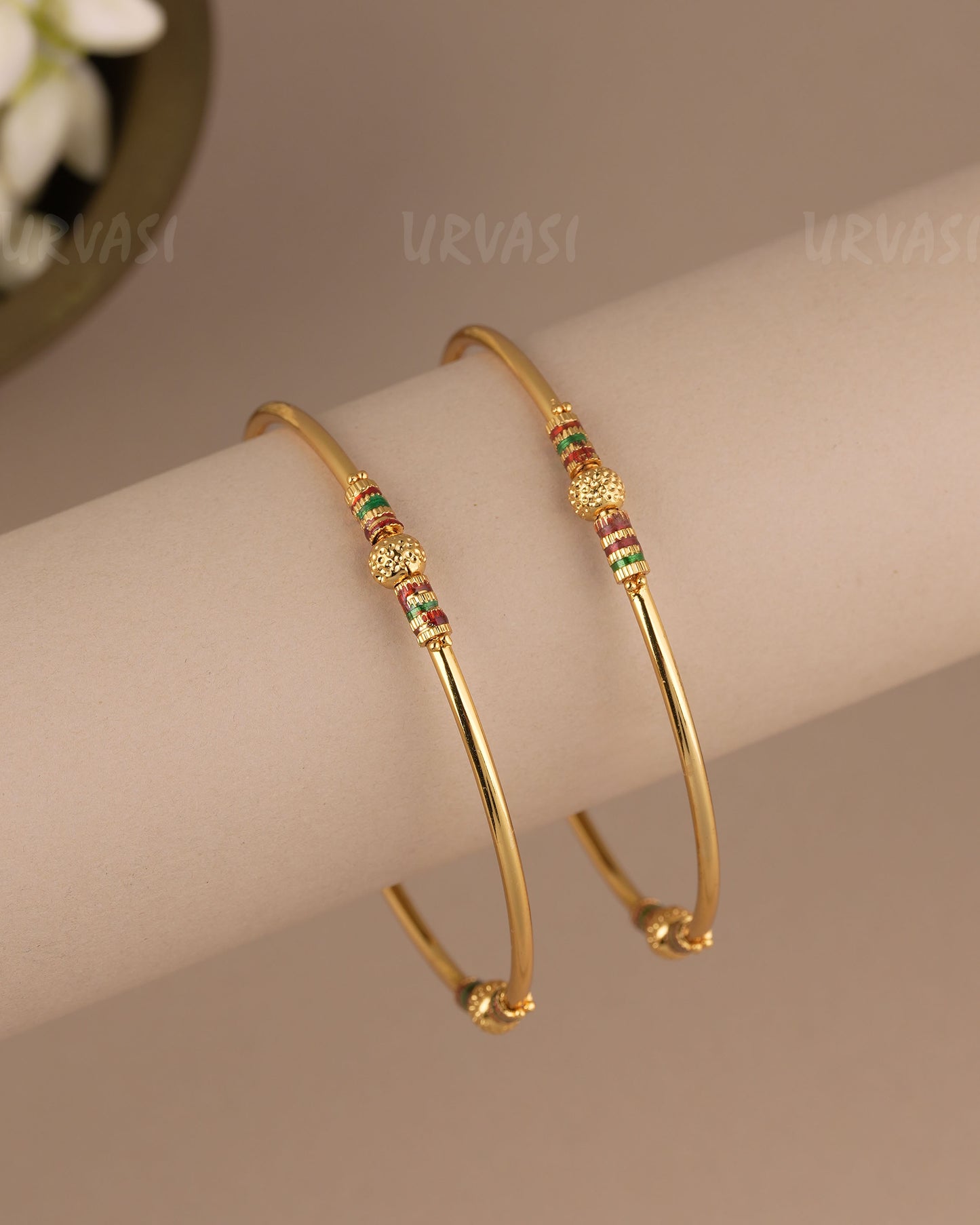 Gold-Toned Traditional Meenakari Beaded Bangles(Set Of Two) BA 516