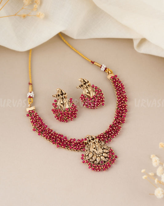 Antique Ruby Beaded Temple Necklace 581