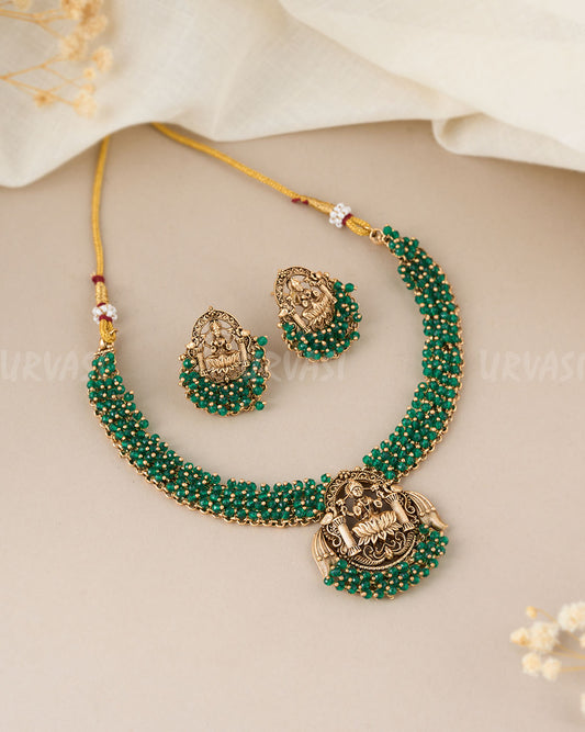 Antique Green Beaded Temple Necklace 583