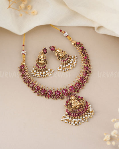 Traditional Kemp Vaahini Attigai Ruby Necklace 587
