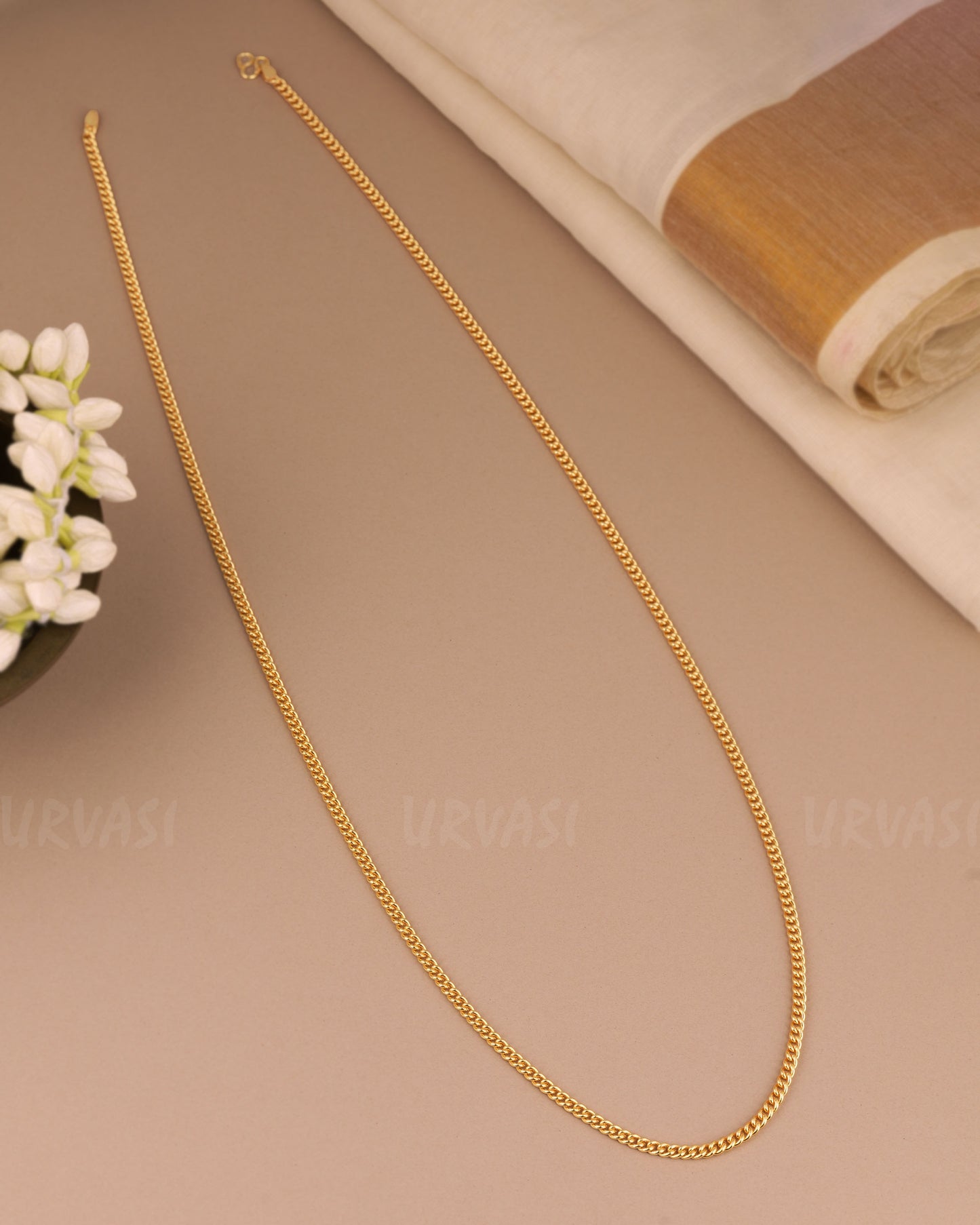 Gold-Polish Curb-Line Chain Mala 167
