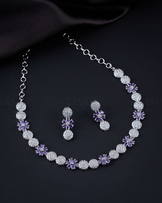 Rhodium Polish Floral AD Necklace 605