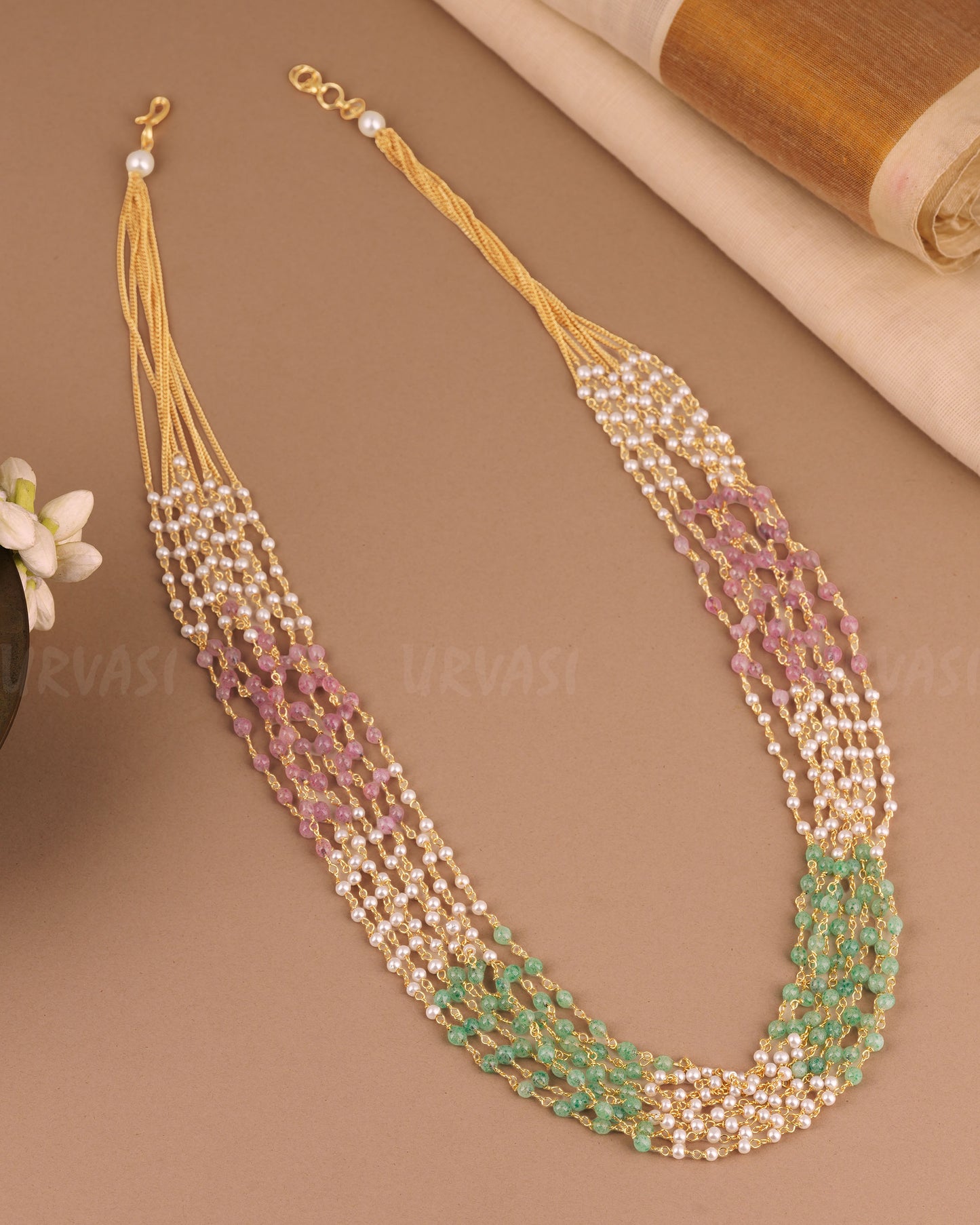 Gold-Toned Pearl Multi Layered Mala  MA  153