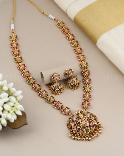 Premium Antique Lakshmi Temple Golden Bead Long Necklace 663