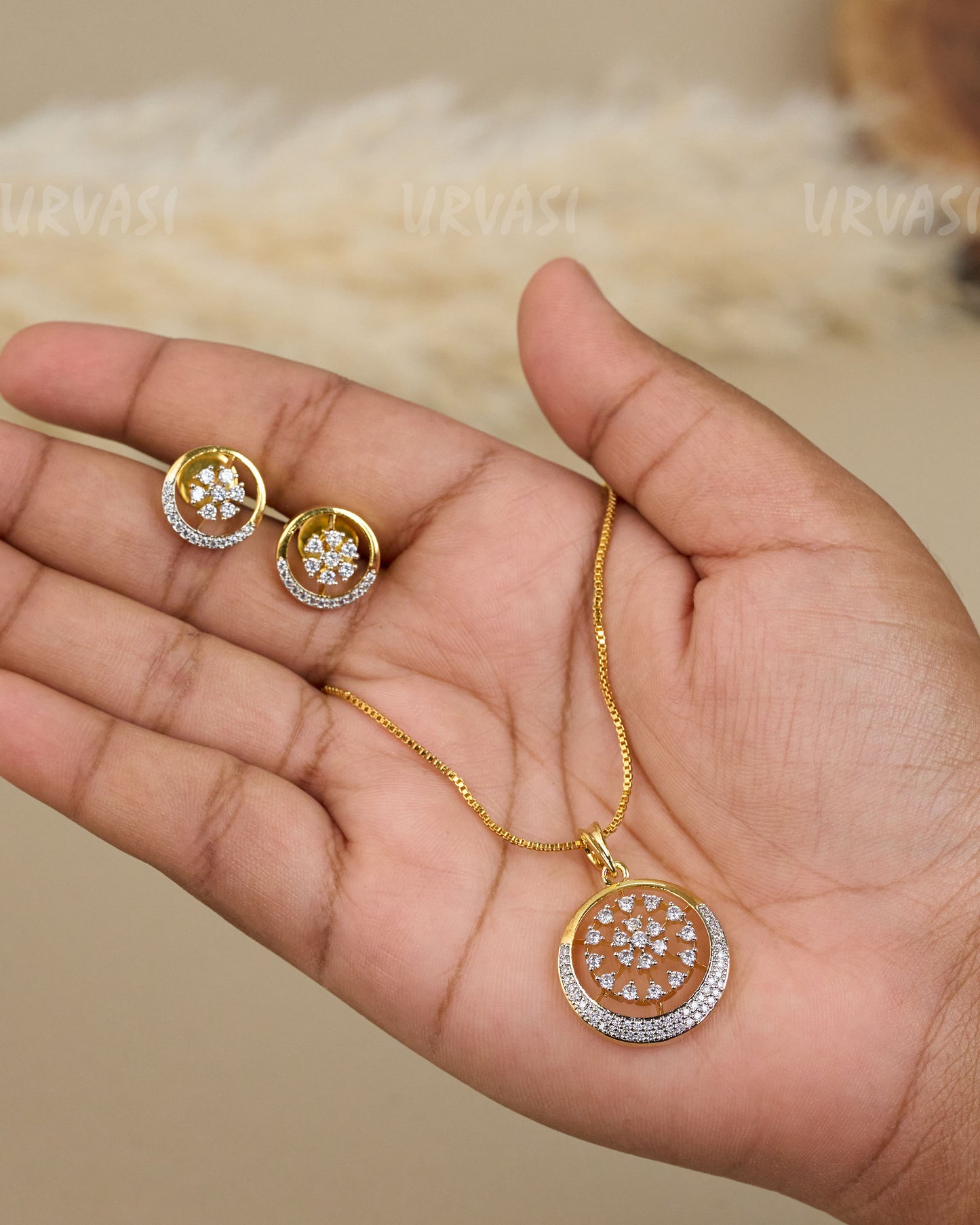 Gold-Toned  Circular Pendent Set  PT 016