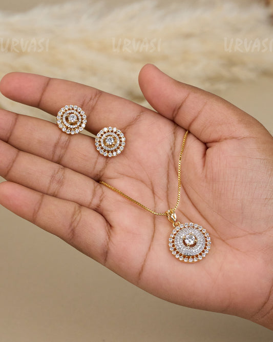 Gold-Toned Crystal Concentric Circle Pendant Set  PT 09