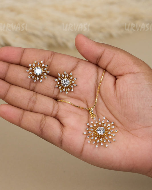 Gold-Toned Star-Burst Pendent Set PT 017