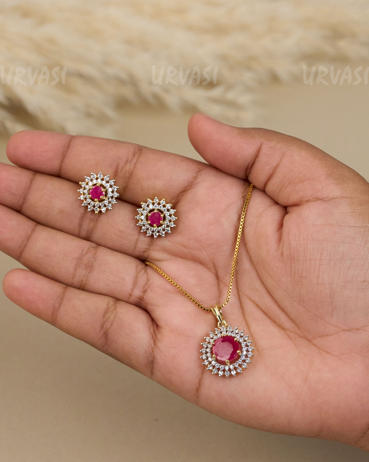 Gold-Toned Crystal  Pendent Set  PT 010