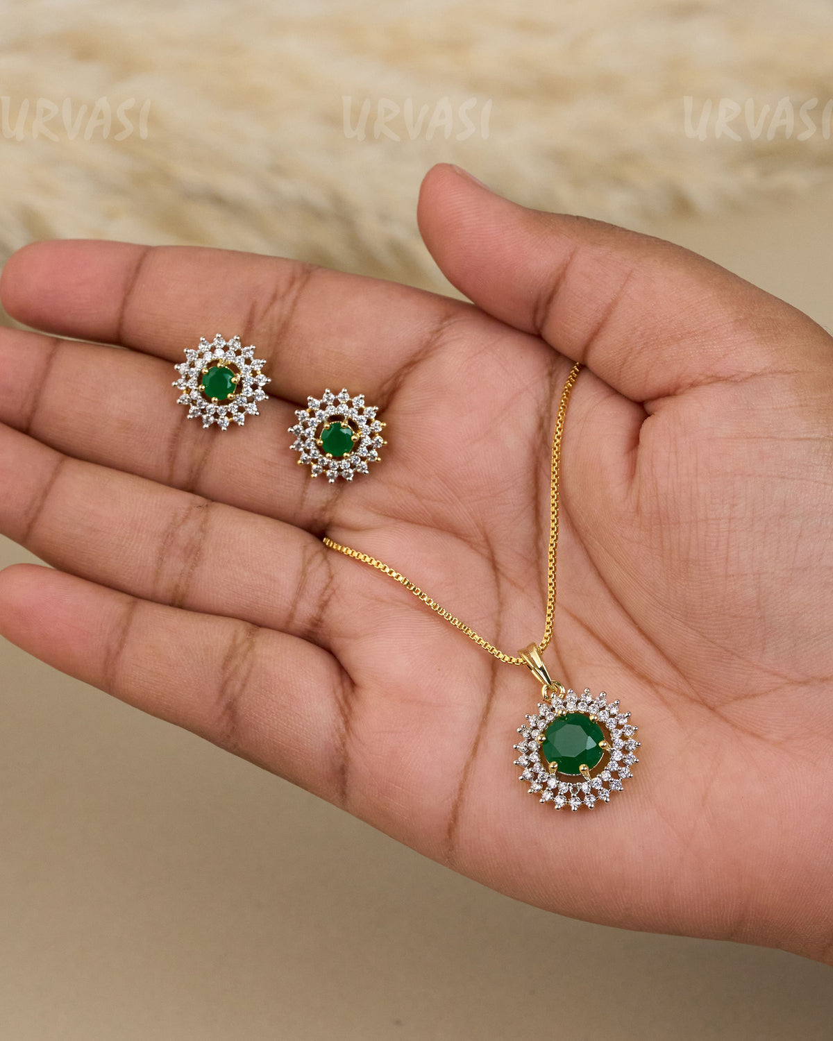 Gold-Toned Crystal  Pendent Set  PT 010