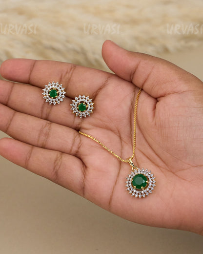 Gold-Toned Crystal  Pendent Set  PT 010