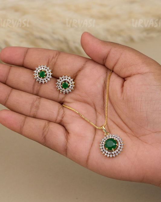 Gold-Toned Crystal  Pendent Set  PT 010