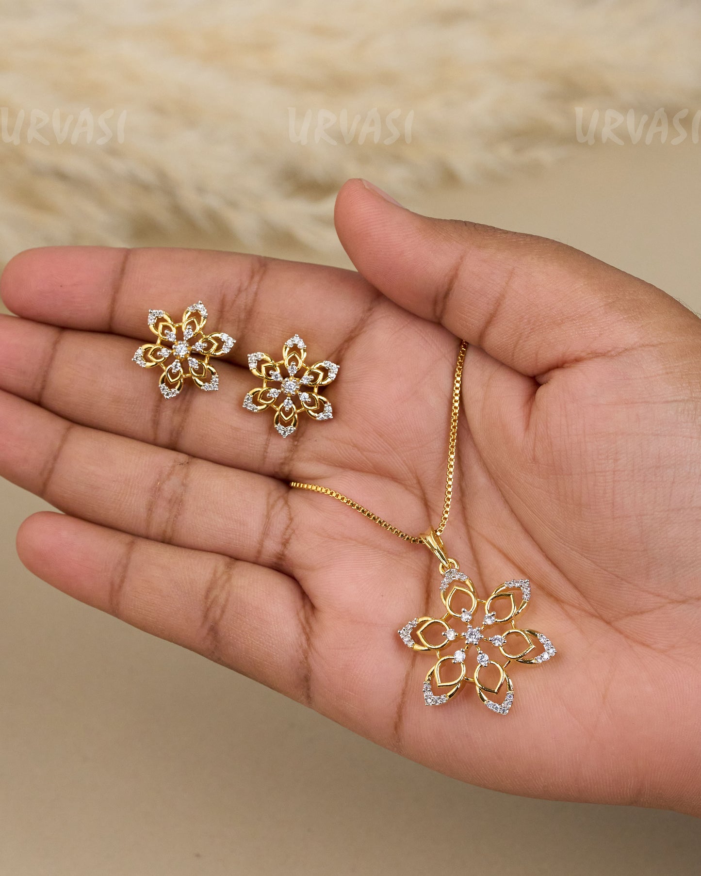 Gold-Toned Floral Pendent Set  PN  01