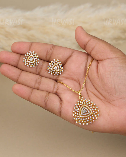 Gold-Toned Crystal Triangle Pendant Set PN 08