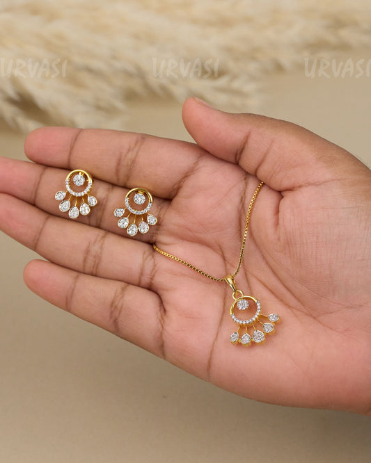 Gold-Toned Crystal  Circle-Drop Pendant Set  PT  011