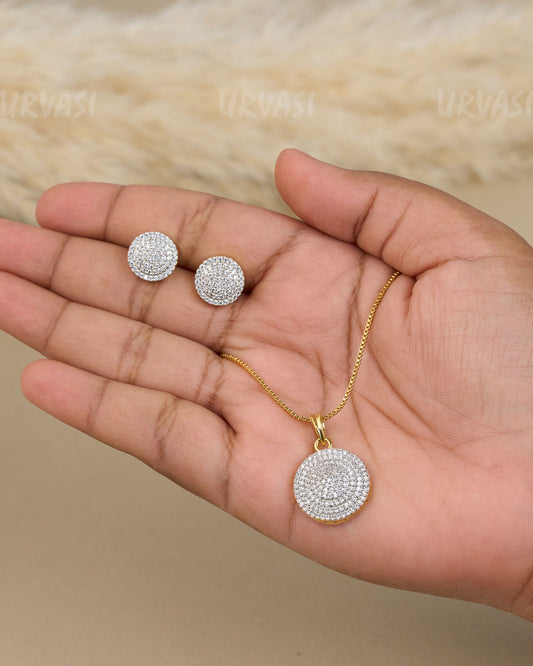 Gold-Toned Sparkling Round  Pendent Set  PN 07