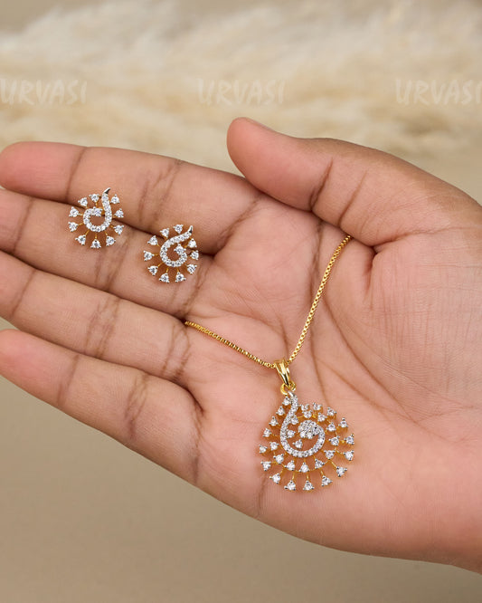 Gold-Toned Crystal Swirl Pendant Set PT 013