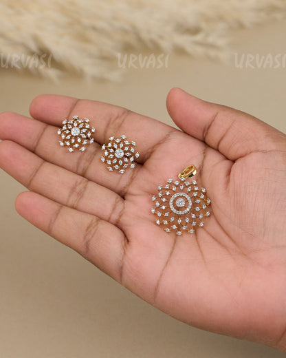 Gold-Toned Crystal Floral Pendant Set  PT 06