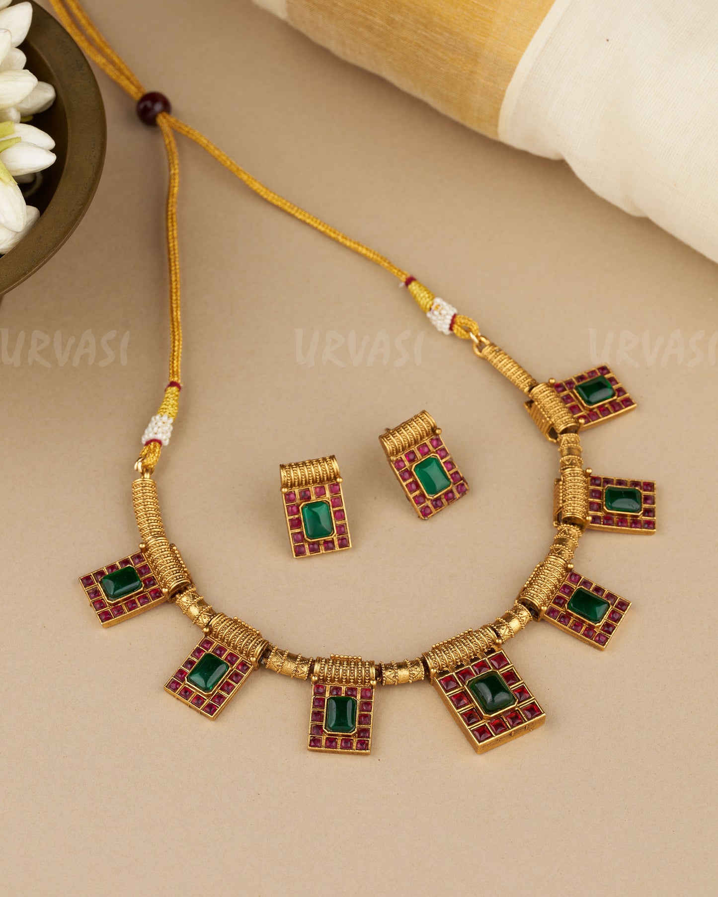 Gold-Toned Square Necklace 1850