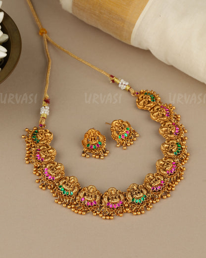 Gold-Toned  Traditional Lakshmi Beaded Necklace  1838