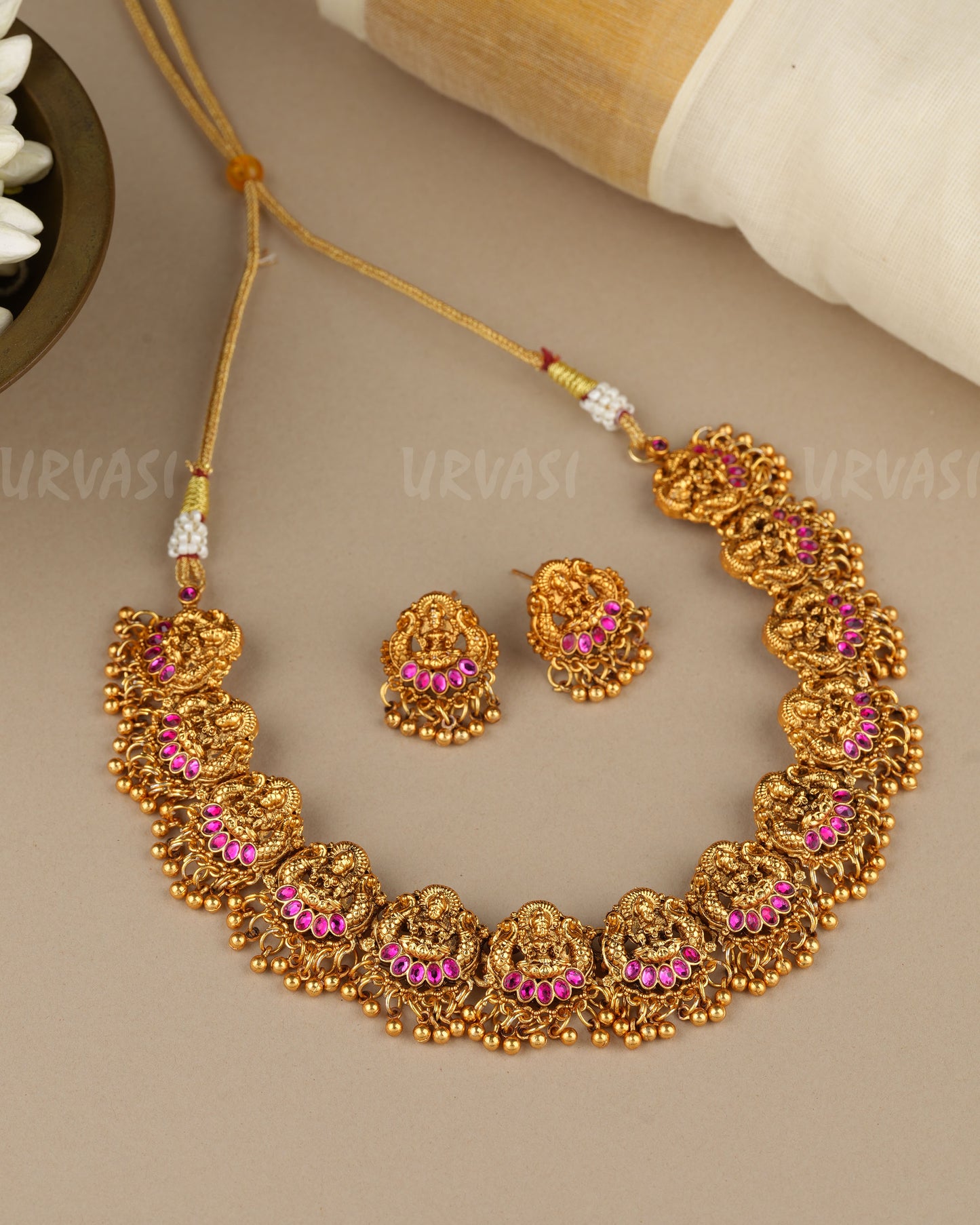 Gold-Toned  Traditional Lakshmi Beaded Necklace  1838