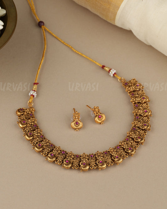 Gold-Toned Floral Peacock Necklace 1848