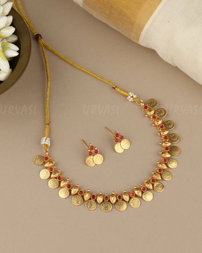 Gold-Toned Traditional  Lakshmi Kaasu Necklace 1843