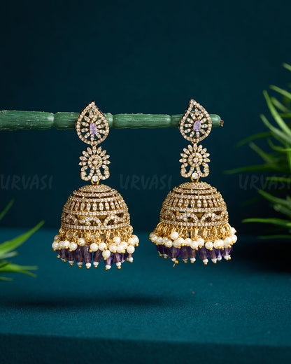 Gold-Toned Bead Hanging AD Earrings ER 610