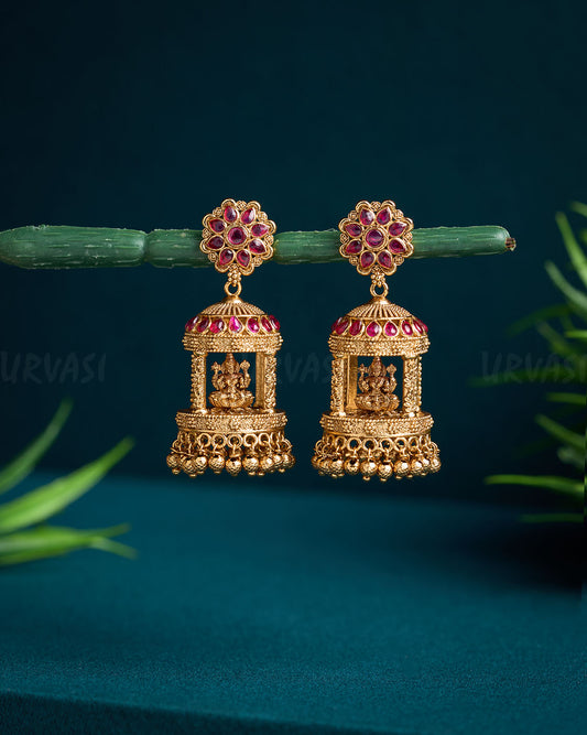Gold-Toned Temple Floral Jhumka Earrings ER 618