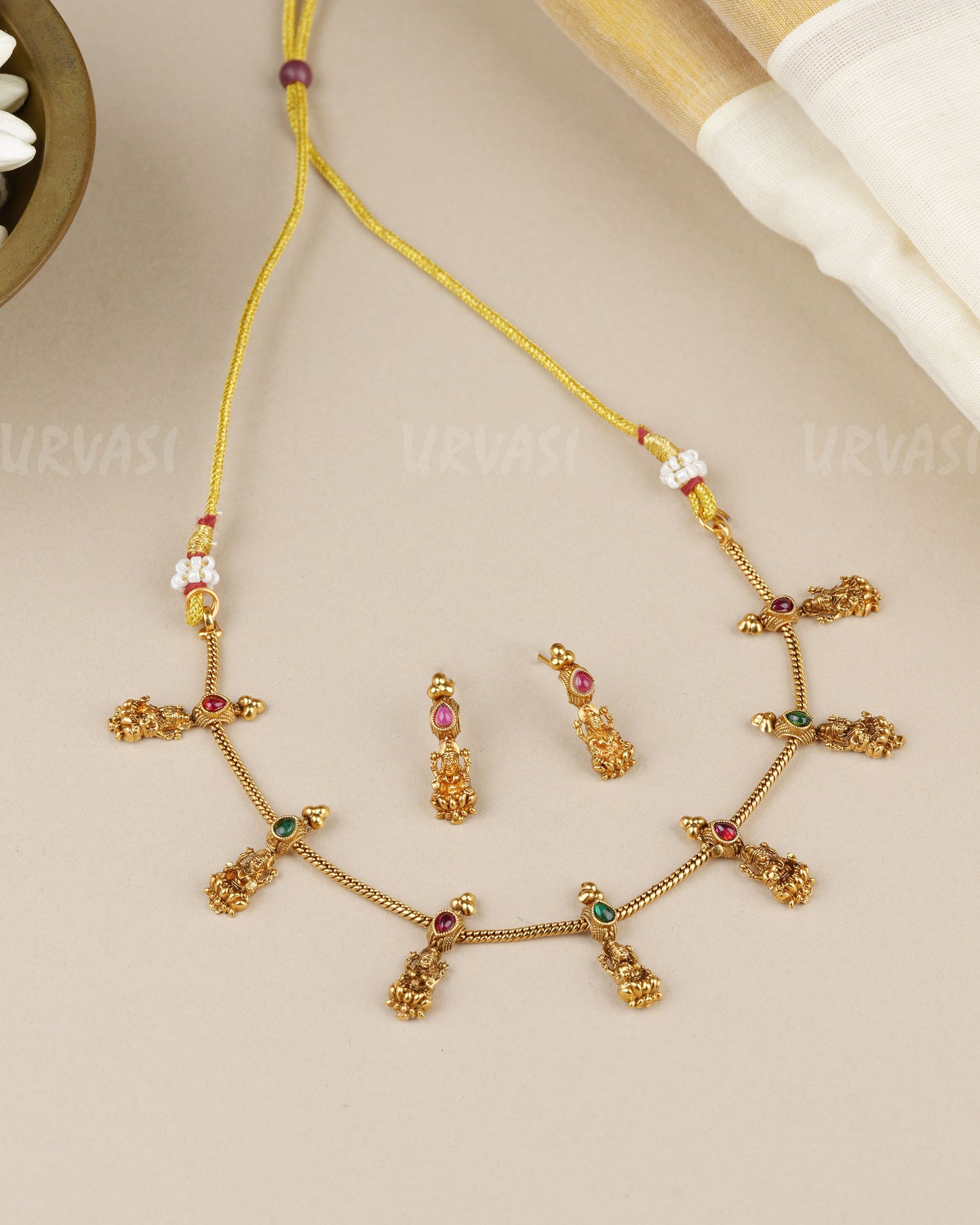 Gold-Toned Traditional Lakshmi Elephant Choker Necklace 1858