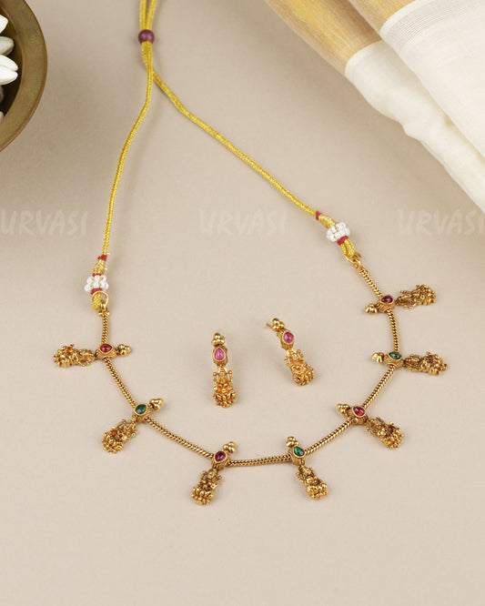 Gold-Toned Traditional Lakshmi Elephant Choker Necklace 1858