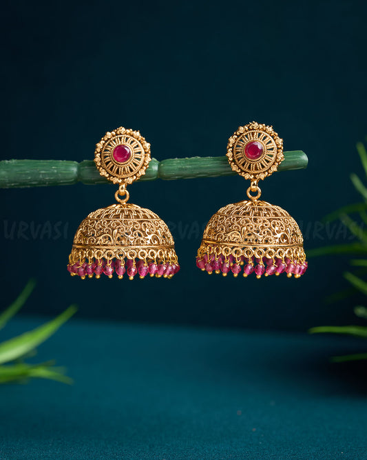 Gold-Toned Ruby Jhumka Earrings ER 624