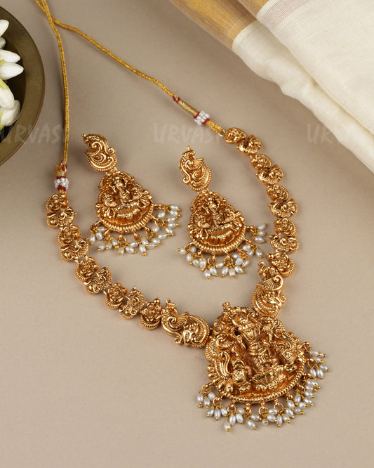 Gold-Toned Traditional Lakshmi Peacock Necklace 1868