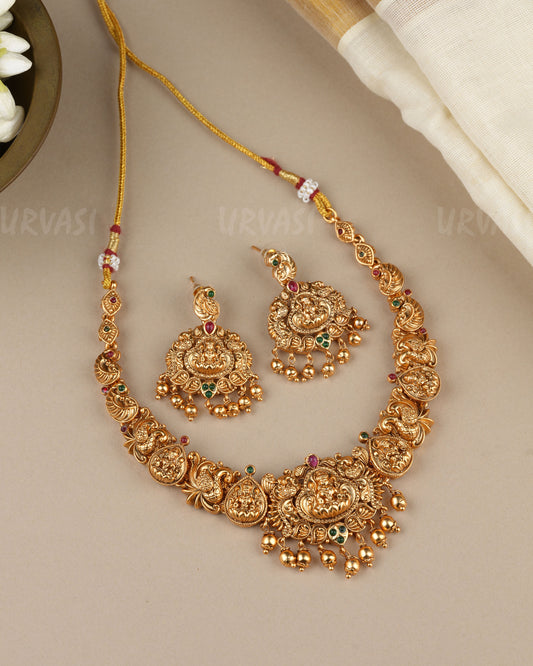 Gold-Toned Traditional Peacock Lakshmi Necklace 1867