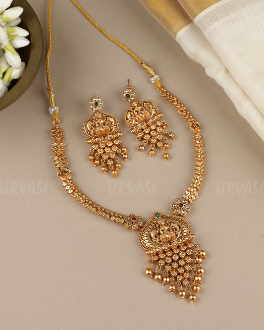 Gold-Toned  Floral  Traditional  Lakshmi Necklace  1871