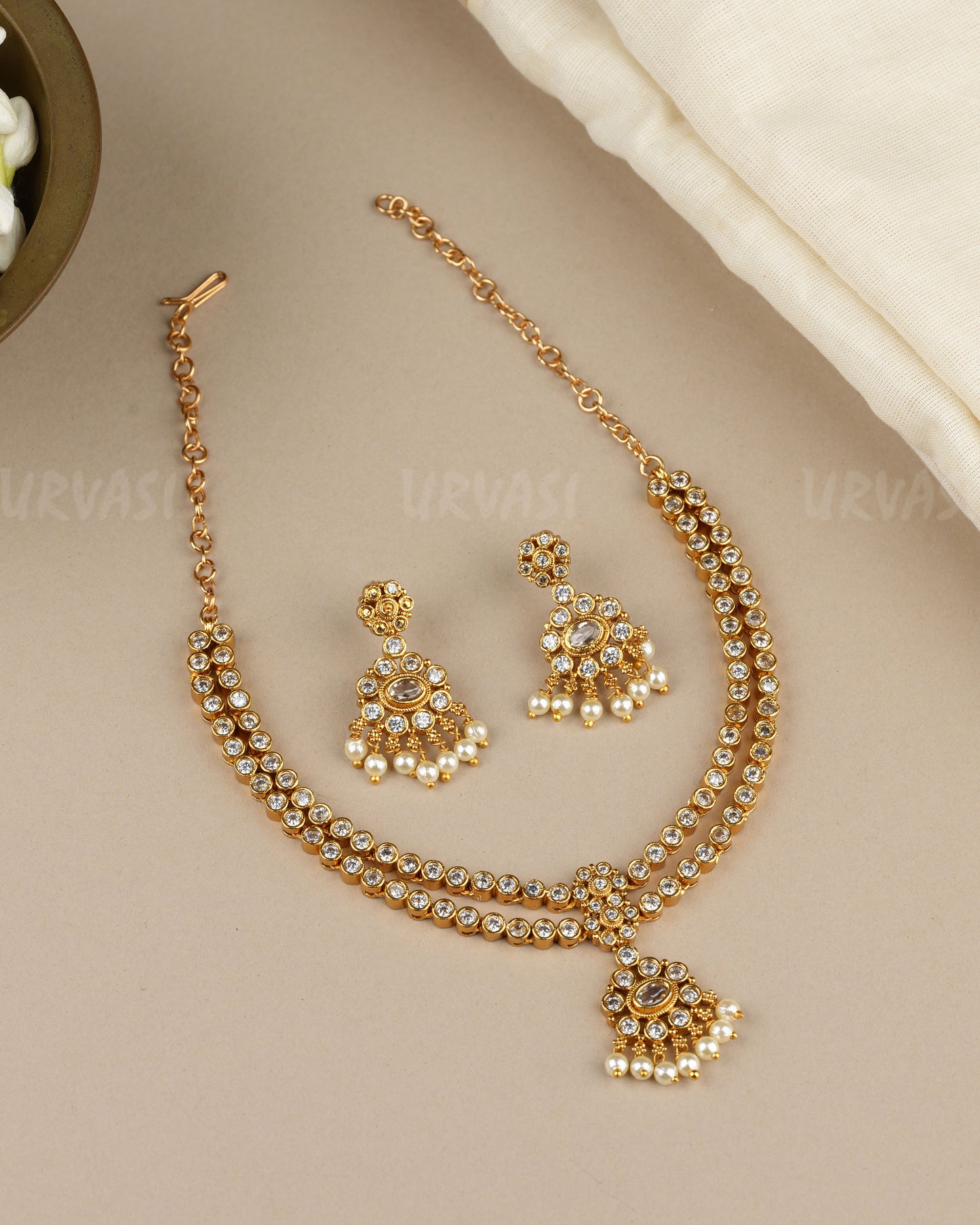 Gold-Toned Floral Two-Layer Necklace 1864