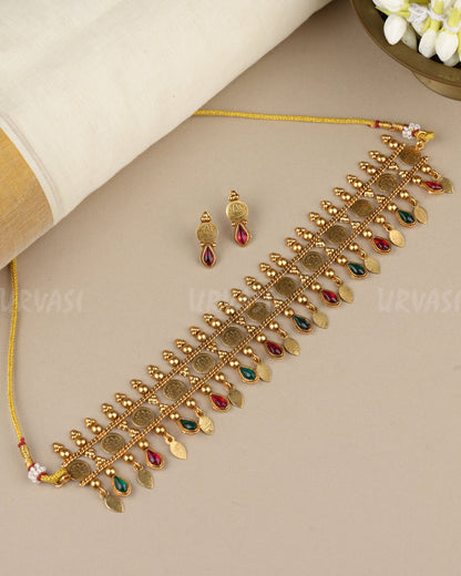 Gold-Toned Traditional  Lakshmi  Kaasu Ilakkathali Choker Necklace  1851