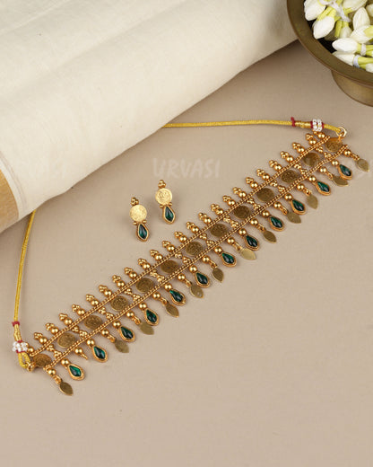 Gold-Toned Traditional  Lakshmi  Kaasu Ilakkathali Choker Necklace  1851