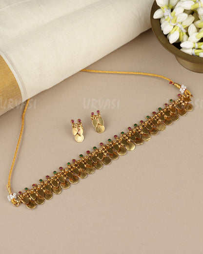 Gold-Toned Traditional Lakshmi Kaasu Ilakkathali Choker Necklace 1852