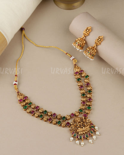 Gold-Toned Traditional Lakshmi Two-Layer Necklace 1855
