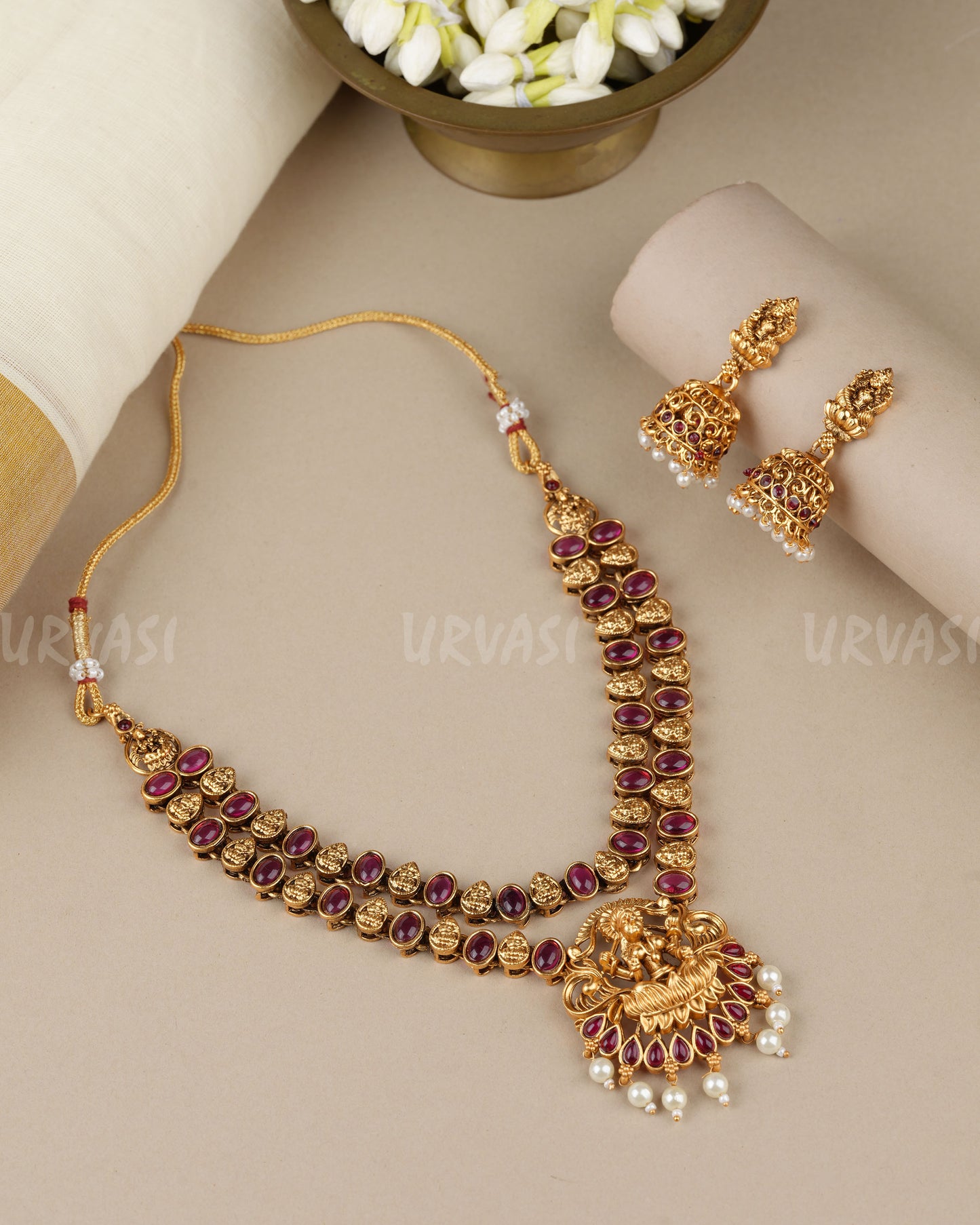 Gold-Toned Traditional Lakshmi Two-Layer Necklace 1855