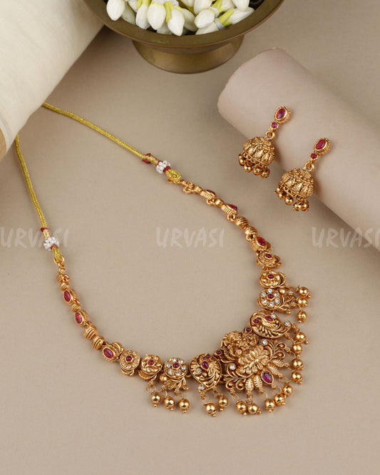 Gold-Toned Traditional Lakshmi Peacock Necklace 1869
