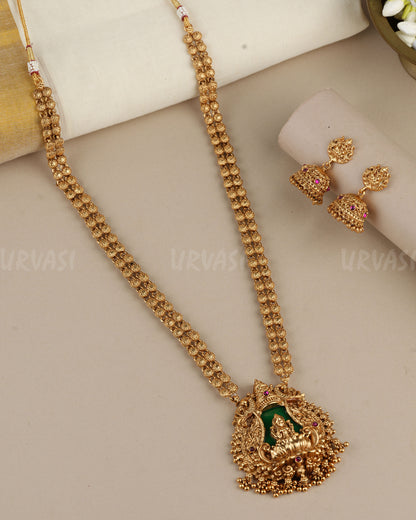 Gold-Toned Traditional Lakshmi Peacock Pendant Long Necklace 1896