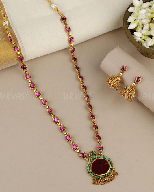 Gold-Toned Kemp-Stone  Pendent  Long  Necklace  1895