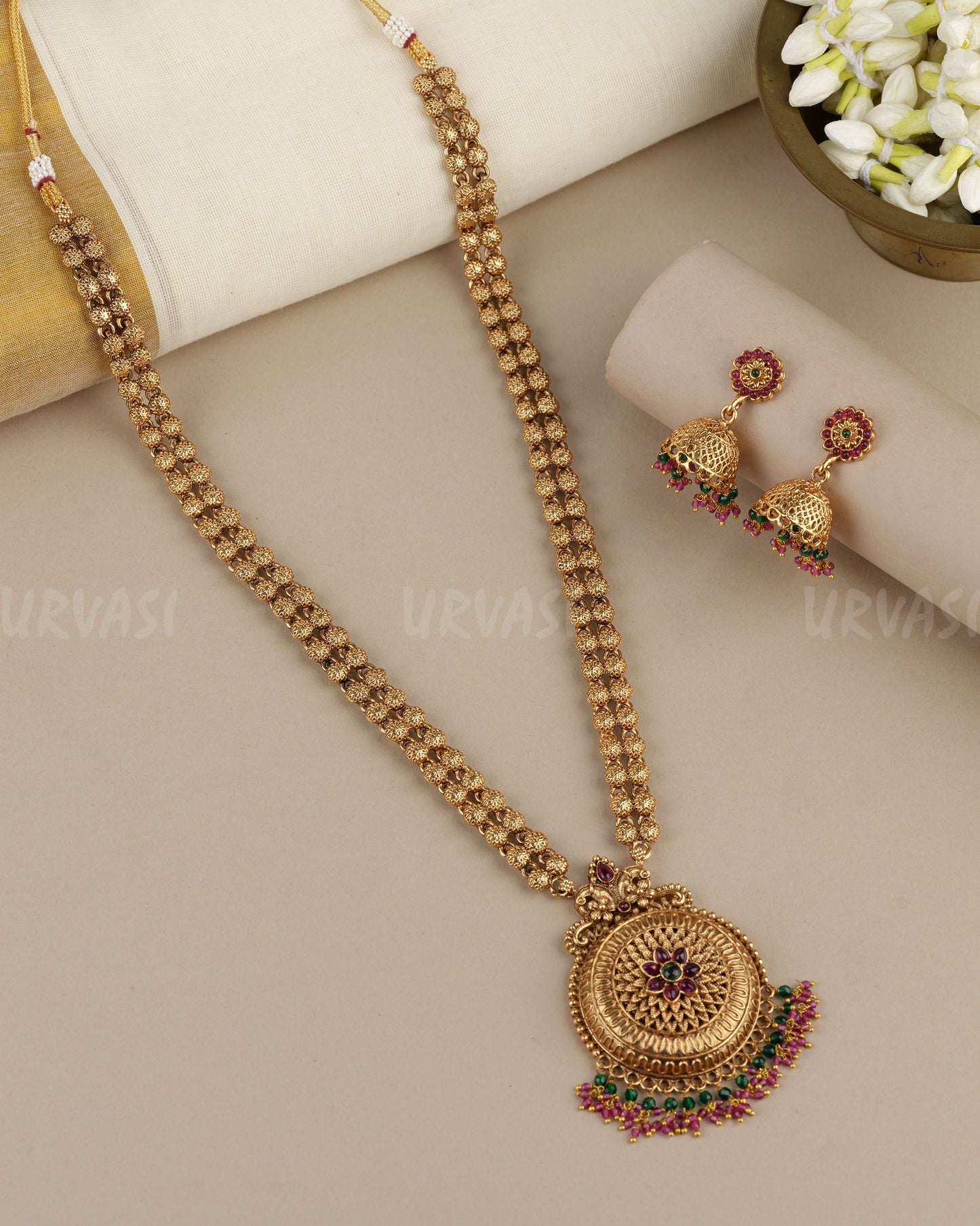 Gold-Toned Floral Peacock  Pendent Long Necklace 1894