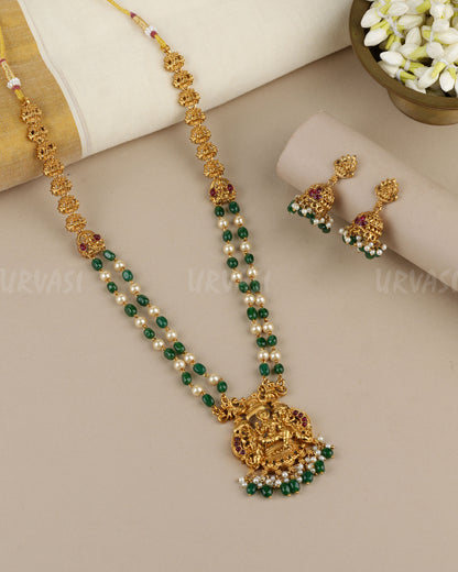 Gold-Toned Traditional Lakshmi Peacock Pendent Two-Layer Long Necklace 1889