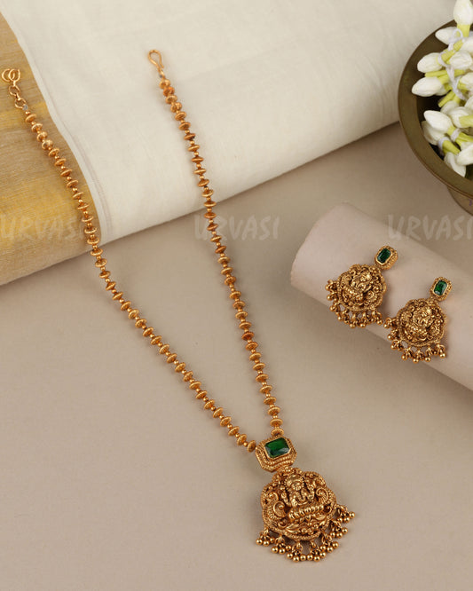 Gold-Toned Traditional  Lakshmi Peacock Pendent Long Necklace 1878